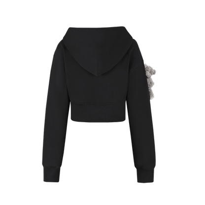 13DE MARZO Tapered Waist Bear Zip Hoodie Black