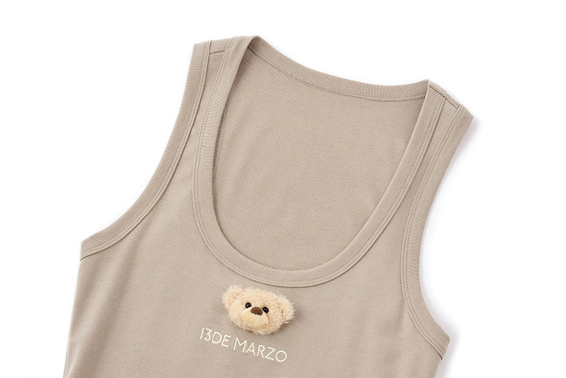 13DE MARZO Bear Top With Bodycon Dress Khaki