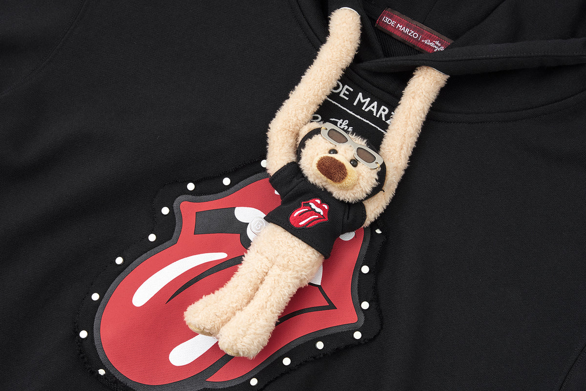 13DE MARZO Rolling Stones Bear Cropped Hoodie Black