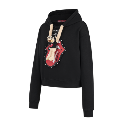 13DE MARZO Rolling Stones Bear Cropped Hoodie Black