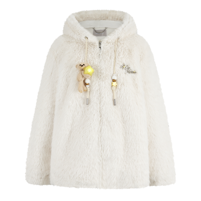 13DE MARZO Luminous Bear Furry Coat White - 13DE MARZO