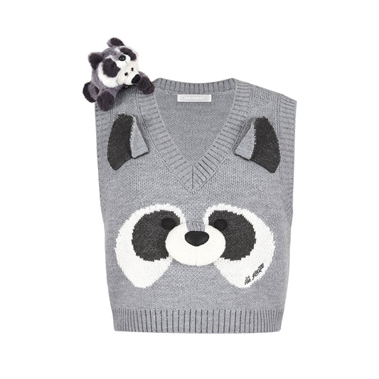 13DE MARZO Raccoon Bear Knitted Vest - 13DE MARZO