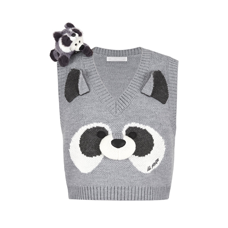 13DE MARZO Raccoon Bear Knitted Vest - 13DE MARZO