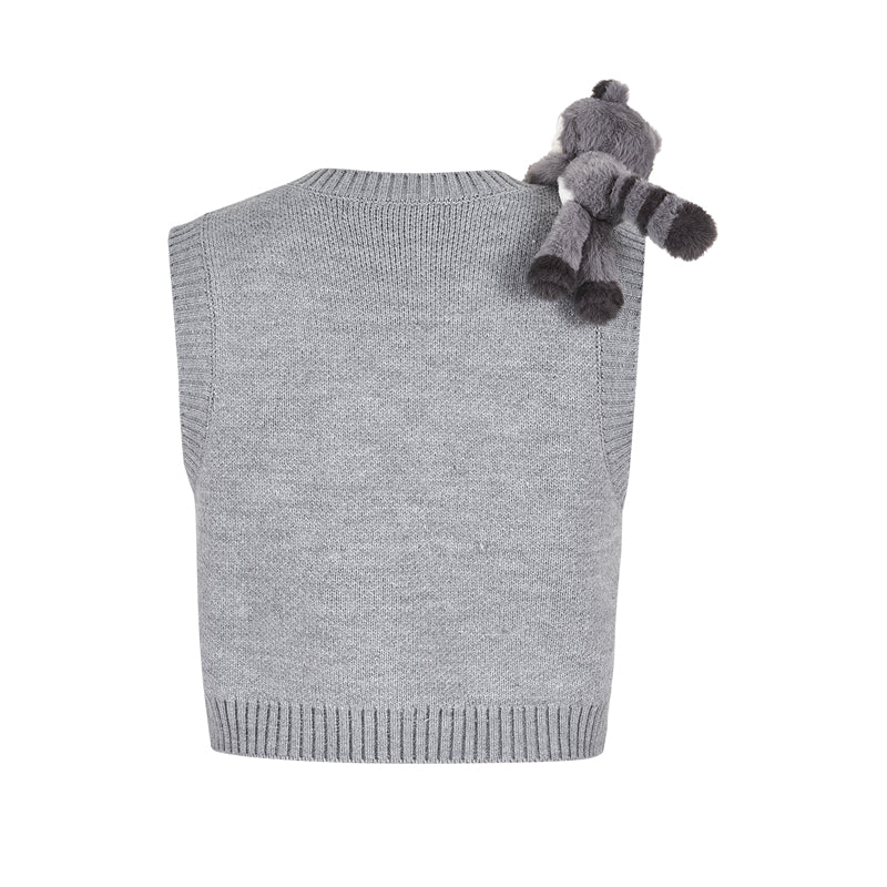 13DE MARZO Raccoon Bear Knitted Vest - 13DE MARZO