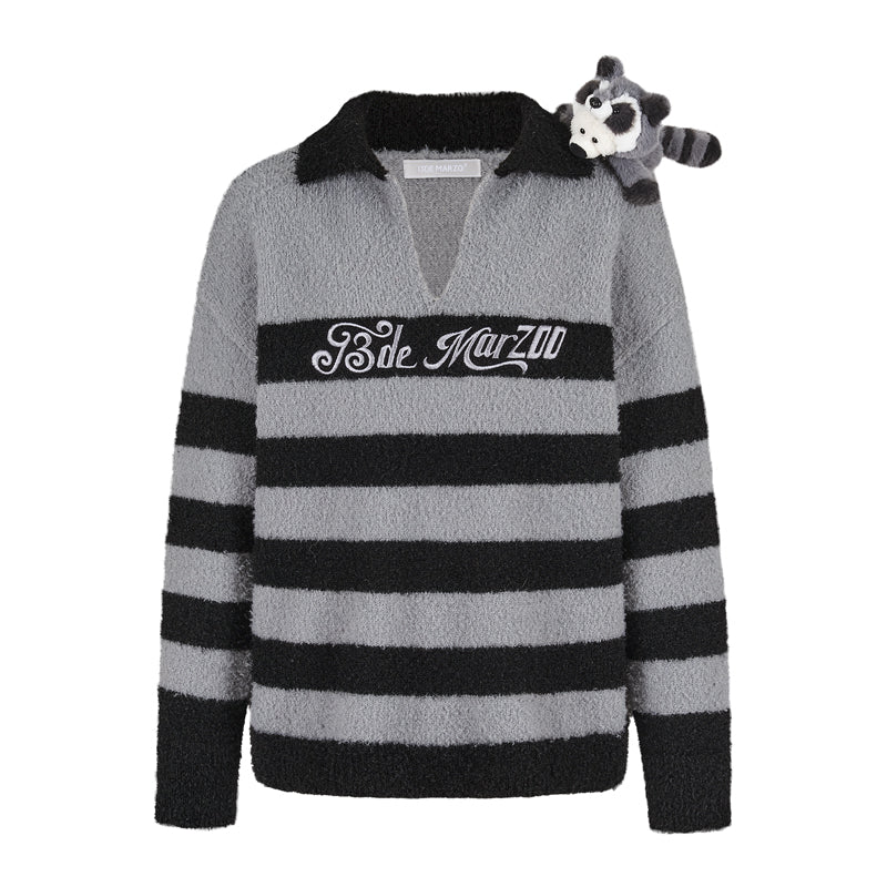 13DE MARZO Raccoon Bear Striped Sweater - 13DE MARZO