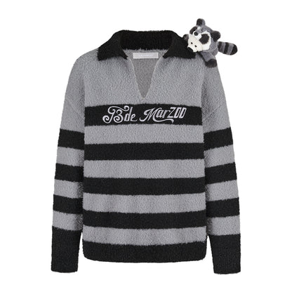 13DE MARZO Raccoon Bear Striped Sweater - 13DE MARZO