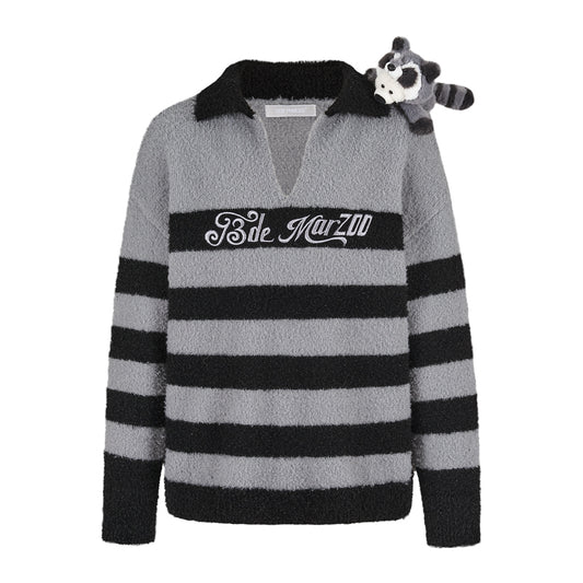 13DE MARZO Raccoon Bear Striped Sweater - 13DE MARZO