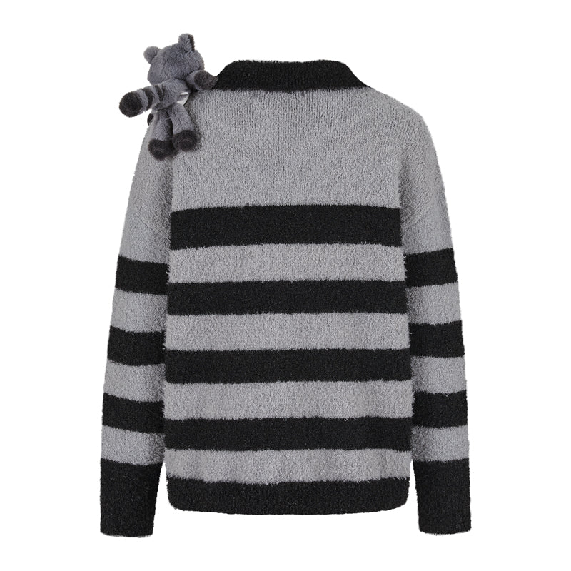 13DE MARZO Raccoon Bear Striped Sweater - 13DE MARZO