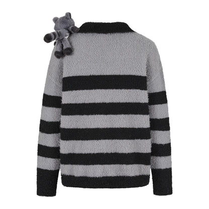 13DE MARZO Raccoon Bear Striped Sweater - 13DE MARZO