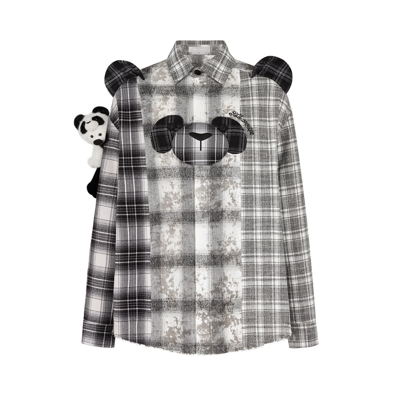 13DE MARZO Panda Bear Checkered Shirt - 13DE MARZO