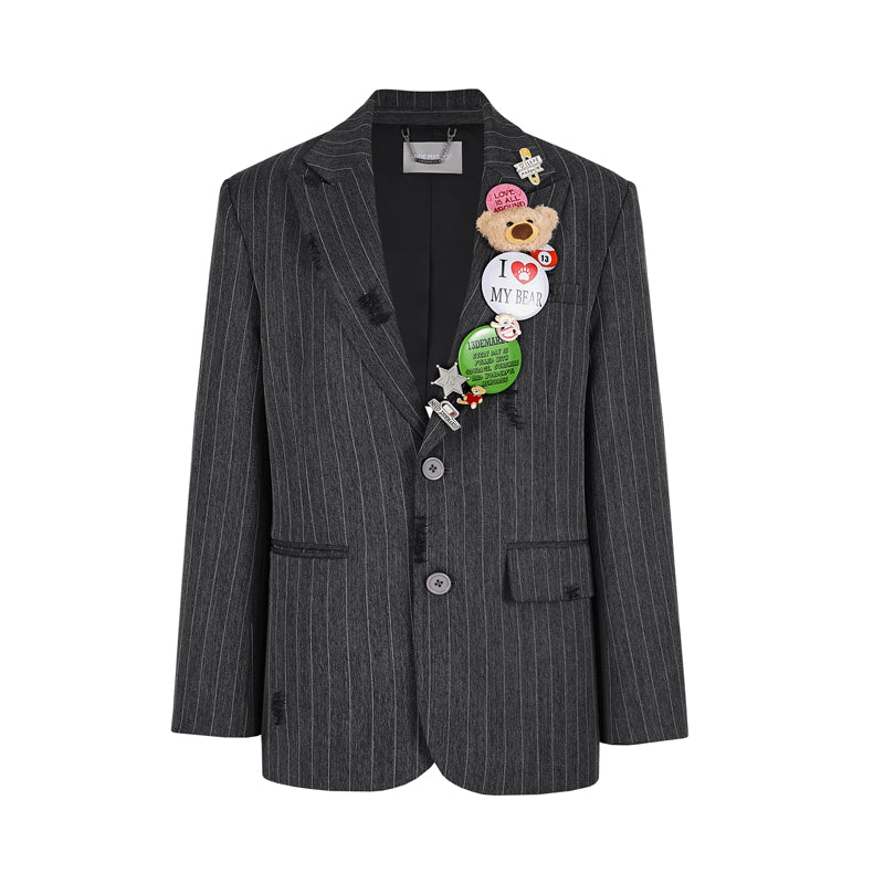 13DE MARZO Badge Striped Vintage Blazer - 13DE MARZO