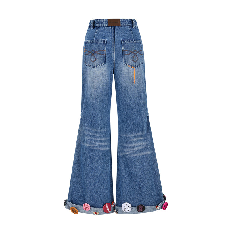 13DE MARZO Badge Washed Denim Jeans - 13DE MARZO