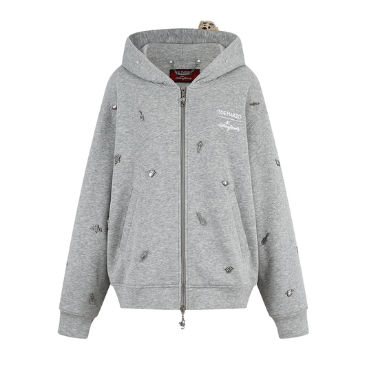 13DE MARZO Rolling Stones  Bear Zip Hoodie Grey