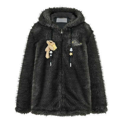 13DE MARZO Luminous Bear Furry Coat Dark Grey - 13DE MARZO