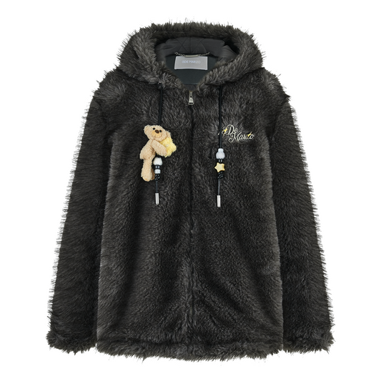 13DE MARZO Luminous Bear Furry Coat Dark Grey - 13DE MARZO