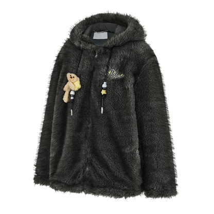 13DE MARZO Luminous Bear Furry Coat Dark Grey - 13DE MARZO