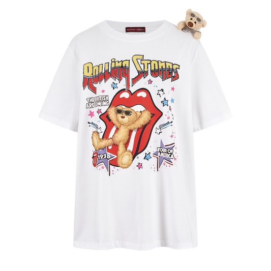 13DE MARZO Rolling Stones Tongue Bear T-shirt White