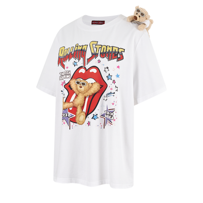 13DE MARZO Rolling Stones Tongue Bear T-shirt White