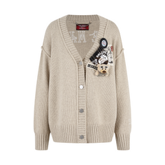 13DE MARZO Rolling Stones Appliqué Cardigan Sand
