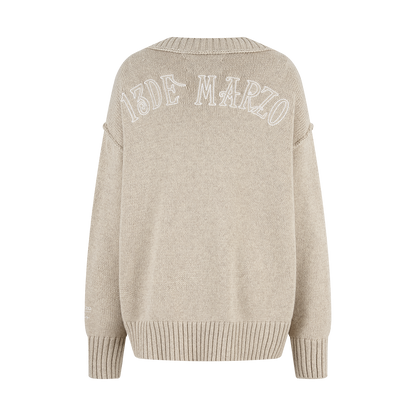 13DE MARZO Rolling Stones Appliqué Cardigan Sand