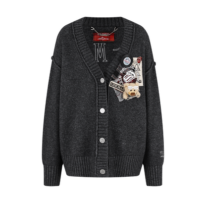 13DE MARZO Rolling Stones Appliqué Cardigan Dark Grey