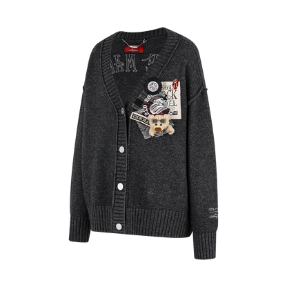 13DE MARZO Rolling Stones Appliqué Cardigan Dark Grey