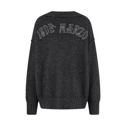 13DE MARZO Rolling Stones Appliqué Cardigan Dark Grey