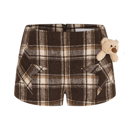 13DE MARZO Star Panel Plaid Skort Brown