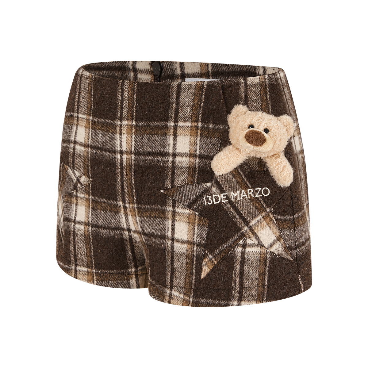 13DE MARZO Star Panel Plaid Skort Brown