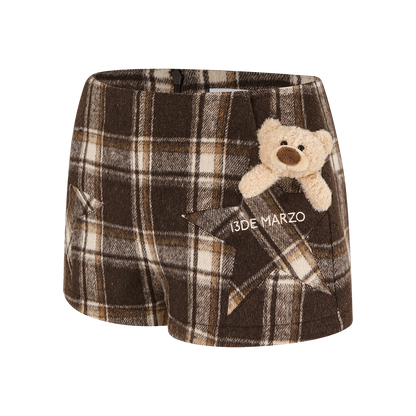 13DE MARZO Star Panel Plaid Skort Brown