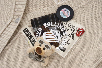 13DE MARZO Rolling Stones Appliqué Cardigan Sand
