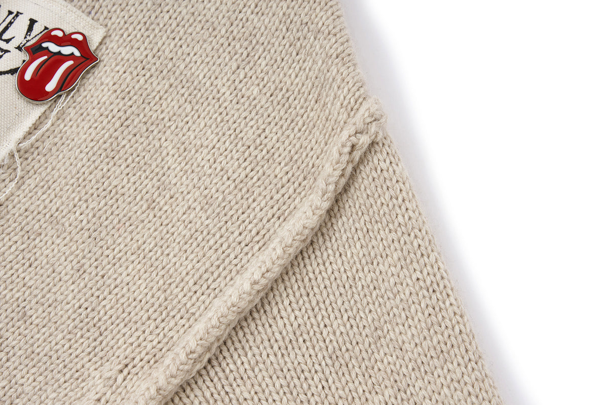 13DE MARZO Rolling Stones Appliqué Cardigan Sand