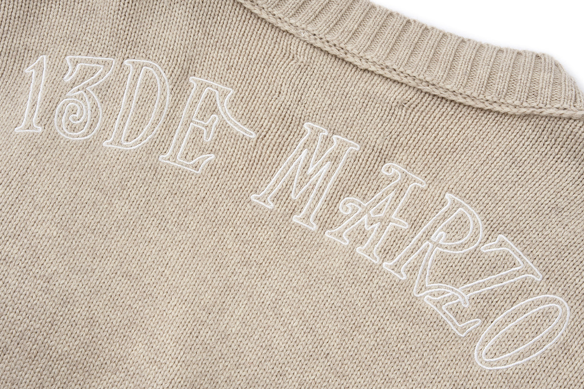 13DE MARZO Rolling Stones Appliqué Cardigan Sand