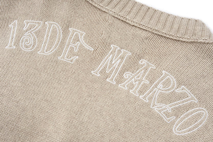 13DE MARZO Rolling Stones Appliqué Cardigan Sand