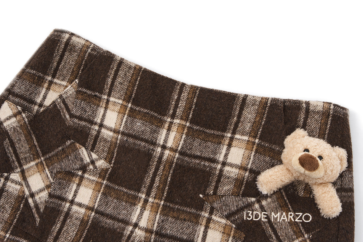 13DE MARZO Star Panel Plaid Skort Brown