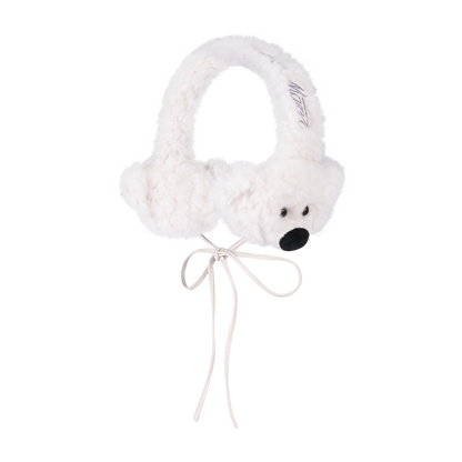13DE MARZO Bear Fuzzy Ear Warmer White