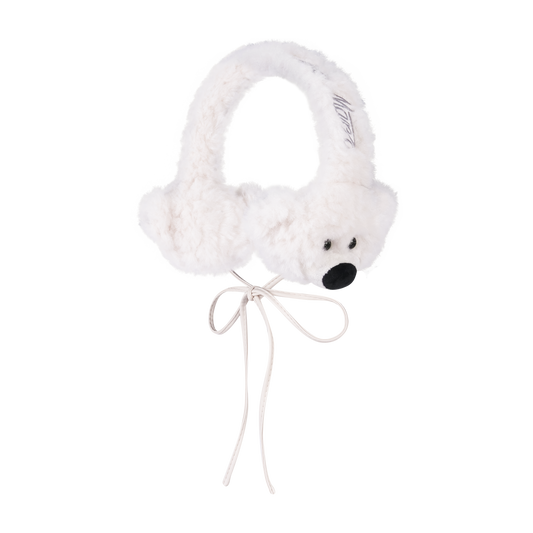 13DE MARZO Bear Fuzzy Ear Warmer White