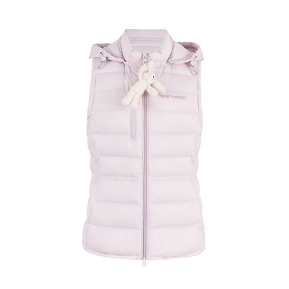 13DE MARZO Cinched Waist Quilted Down Vest Pink