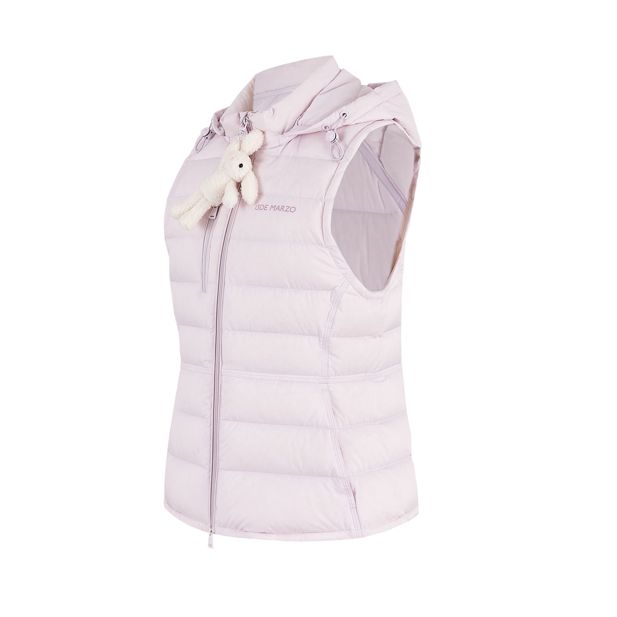 13DE MARZO Cinched Waist Quilted Down Vest Pink