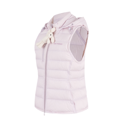 13DE MARZO Cinched Waist Quilted Down Vest Pink