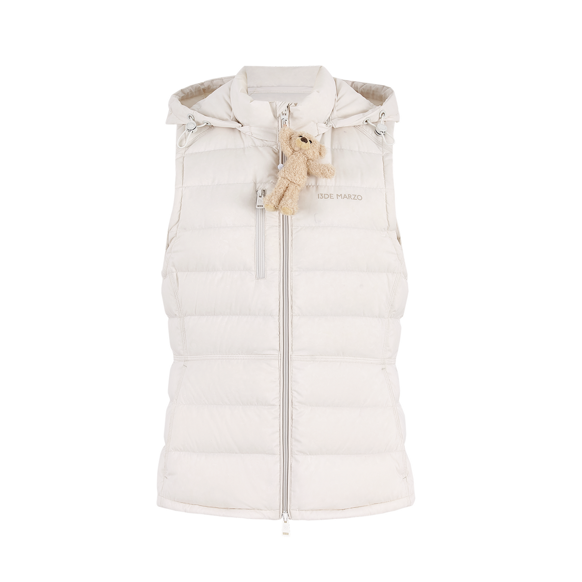 13DE MARZO Cinched Waist Quilted Down Vest White