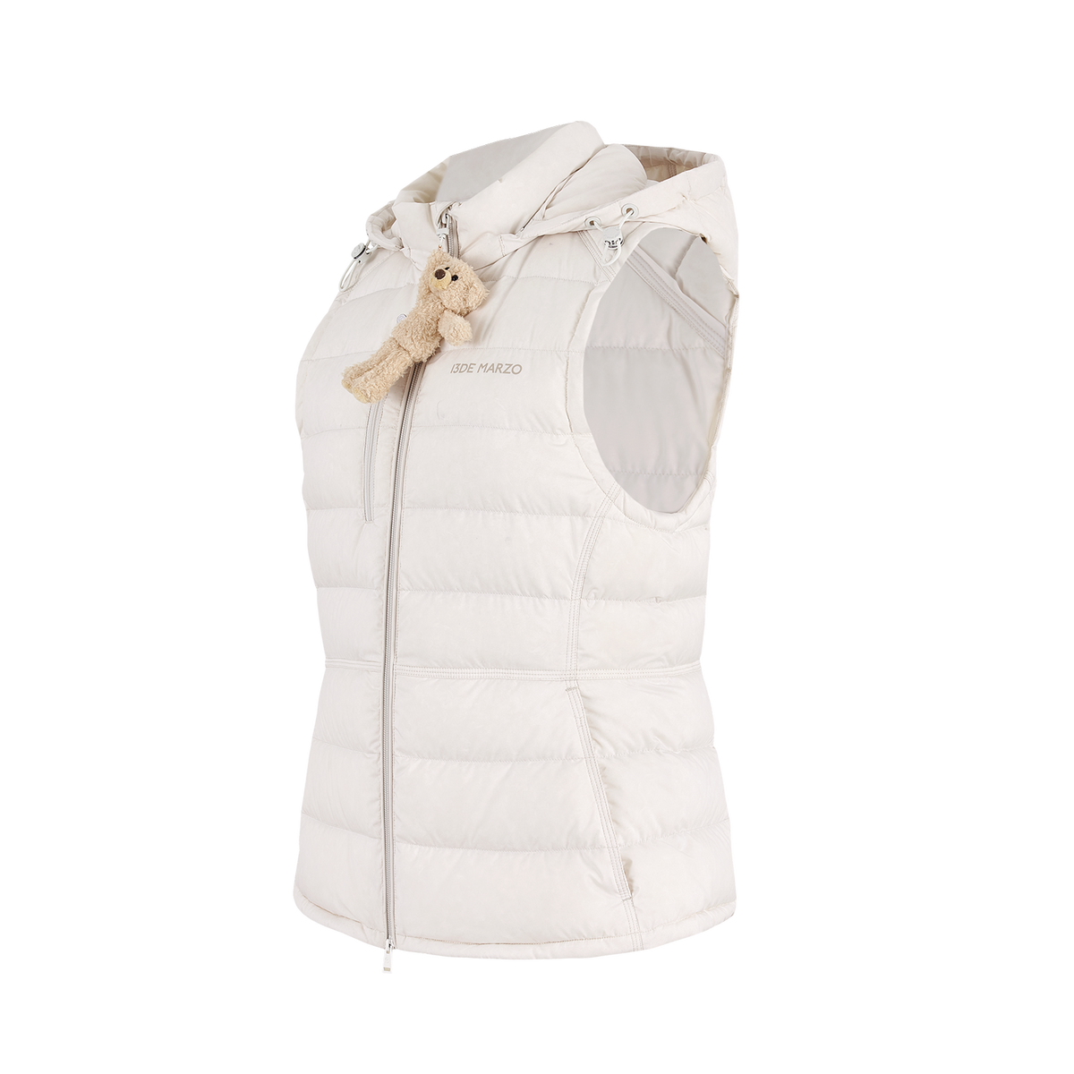 13DE MARZO Cinched Waist Quilted Down Vest White