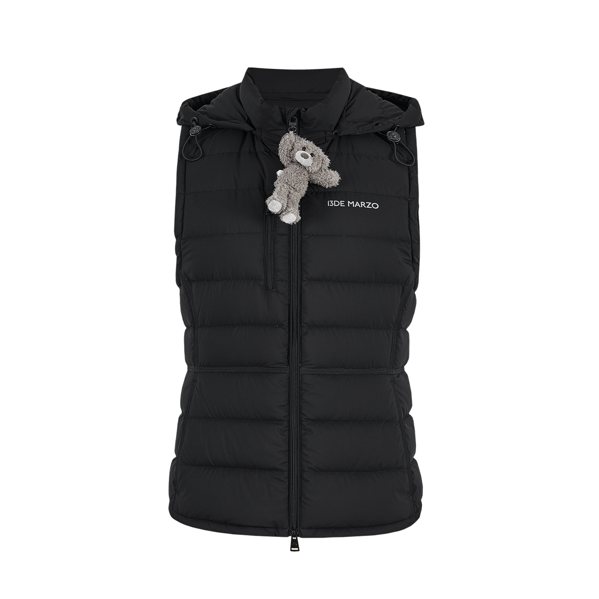 13DE MARZO Cinched Waist Quilted Down Vest Black