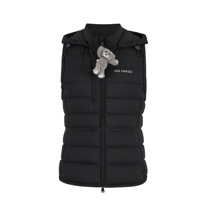 13DE MARZO Cinched Waist Quilted Down Vest Black