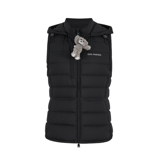 13DE MARZO Cinched Waist Quilted Down Vest Black