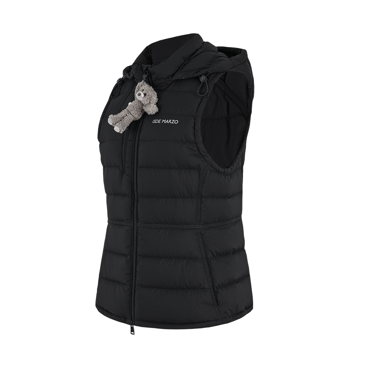13DE MARZO Cinched Waist Quilted Down Vest Black