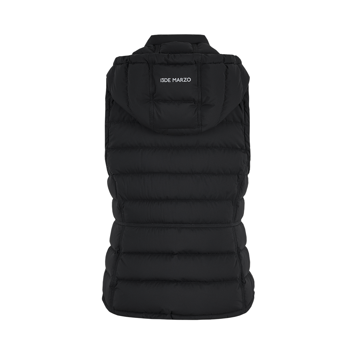 13DE MARZO Cinched Waist Quilted Down Vest Black