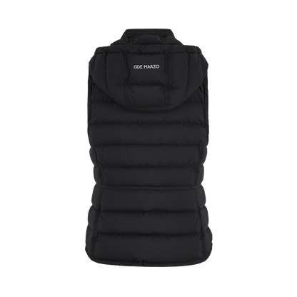 13DE MARZO Cinched Waist Quilted Down Vest Black