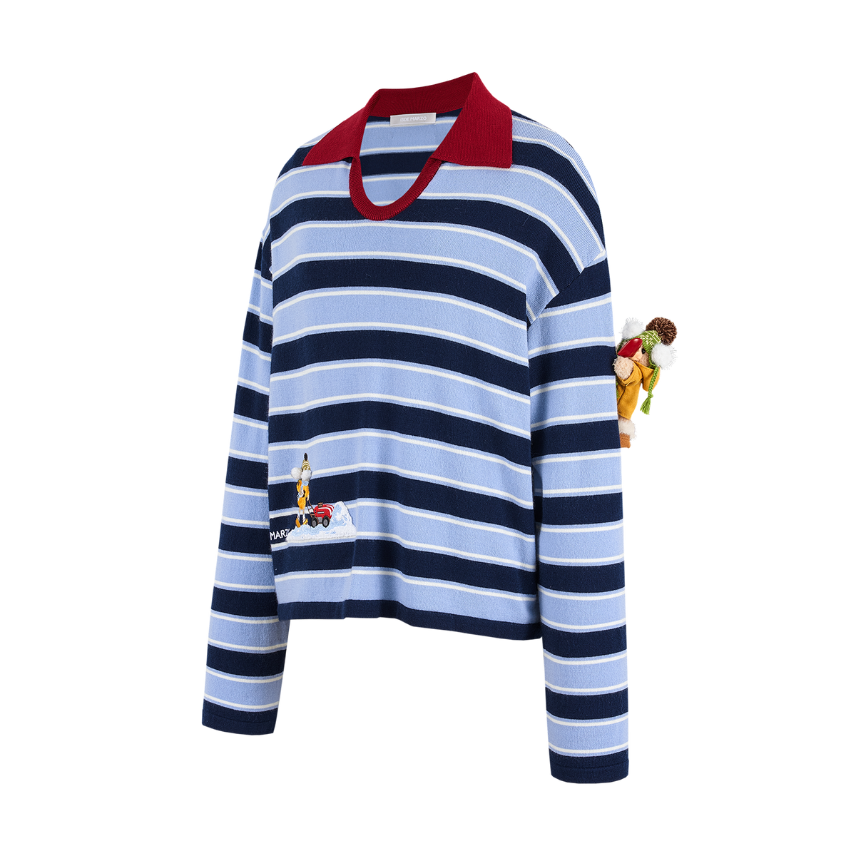 13DE MARZO Snow Bear Polo Stripe Knit Top Blue