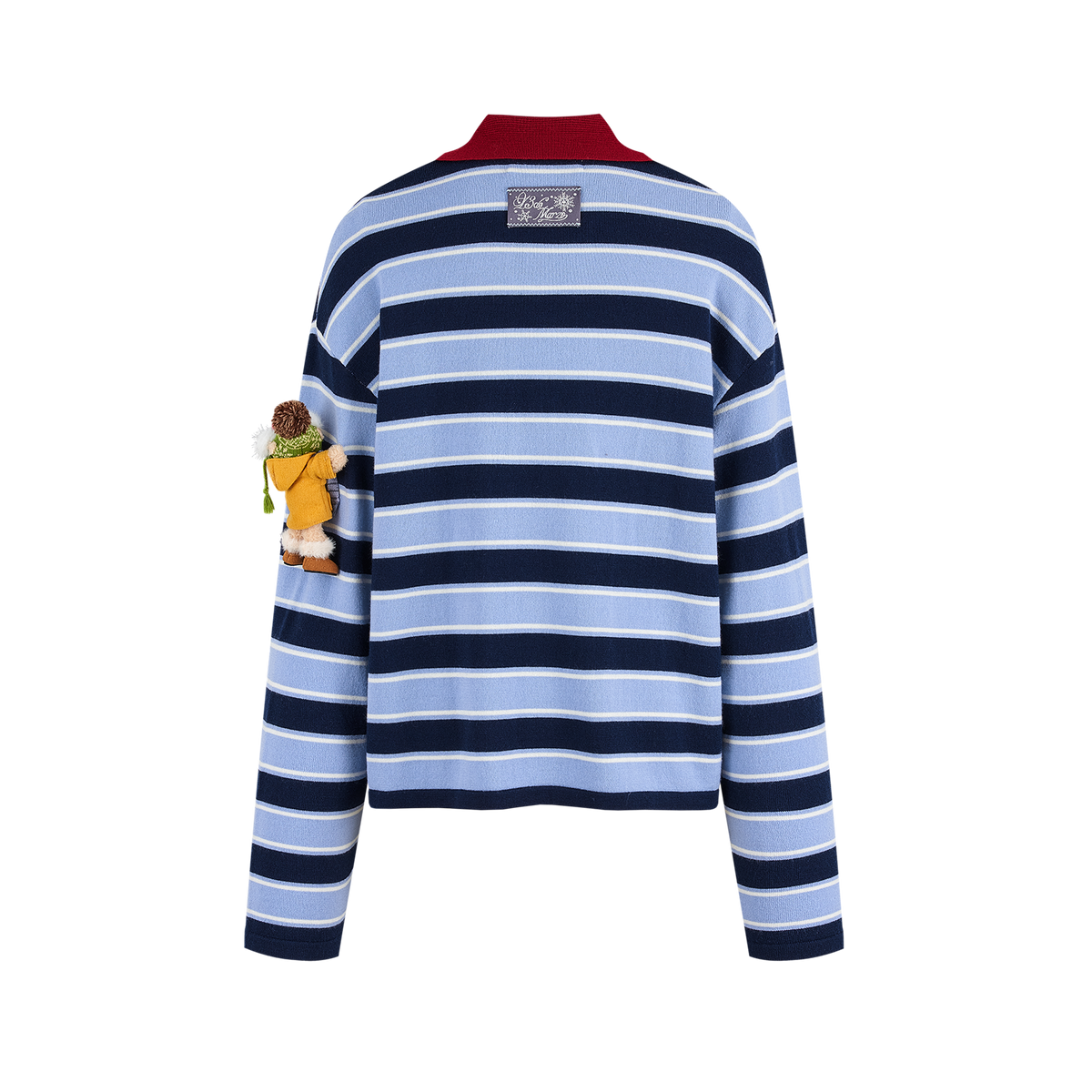 13DE MARZO Snow Bear Polo Stripe Knit Top Blue